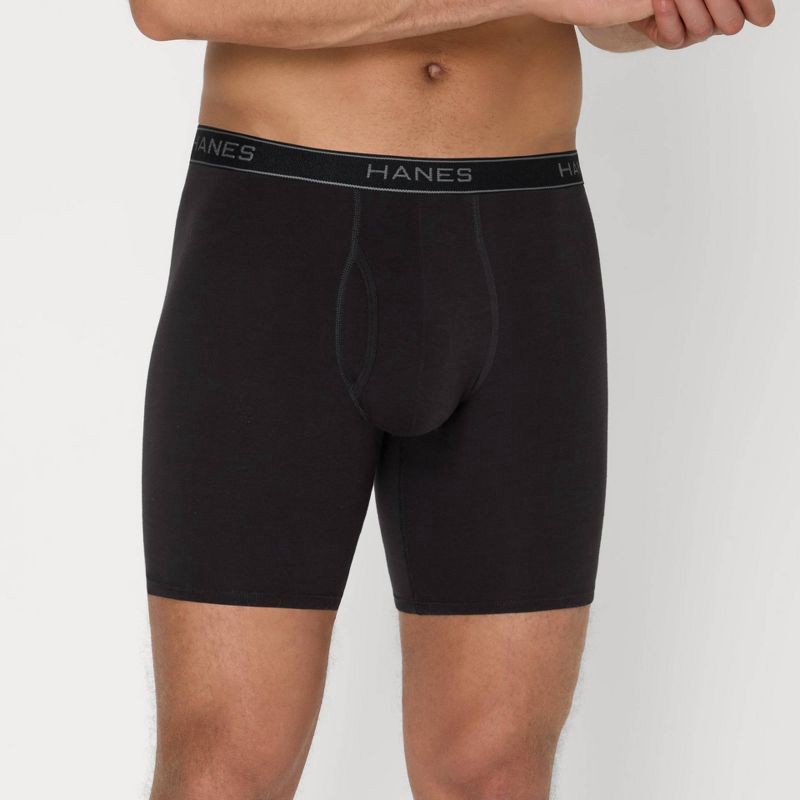 slide 3 of 8, Hanes Premium Men's Cotton Stretch Boxer Briefs - Black M, 1 ct
