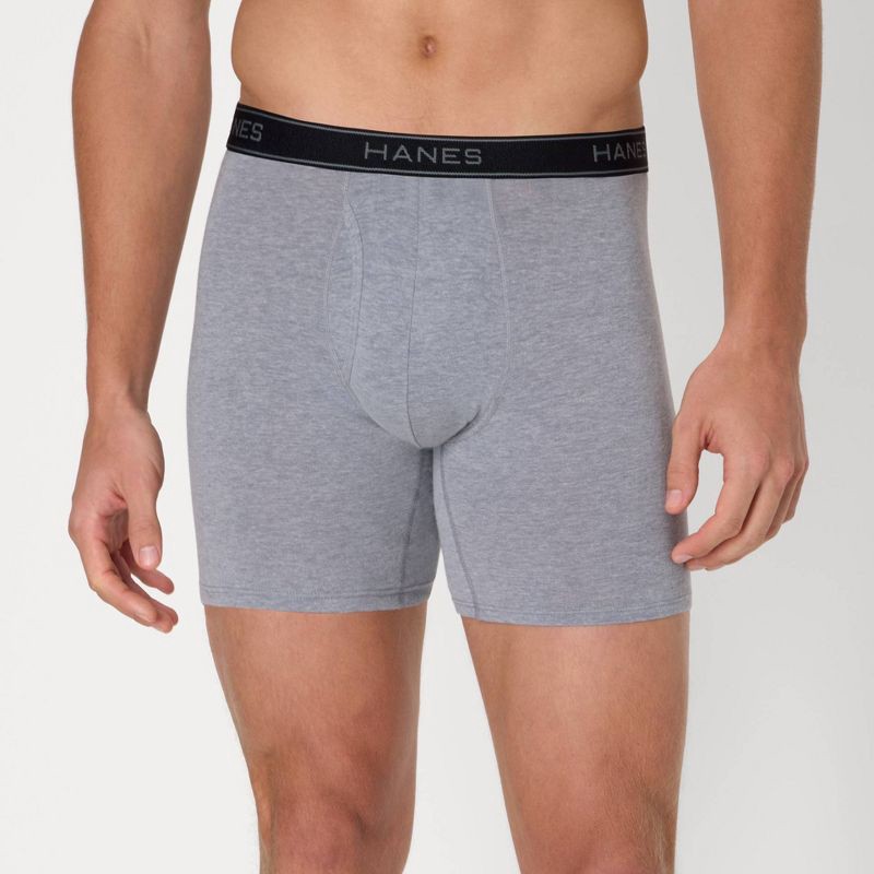 slide 3 of 8, Hanes Premium Men's Cotton Stretch Boxer Briefs - Gray/Blue XL, 1 ct