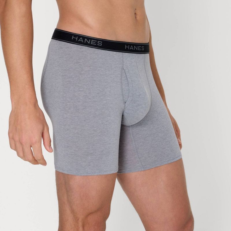 slide 5 of 8, Hanes Premium Men's Cotton Stretch Boxer Briefs - Gray/Blue XL, 1 ct