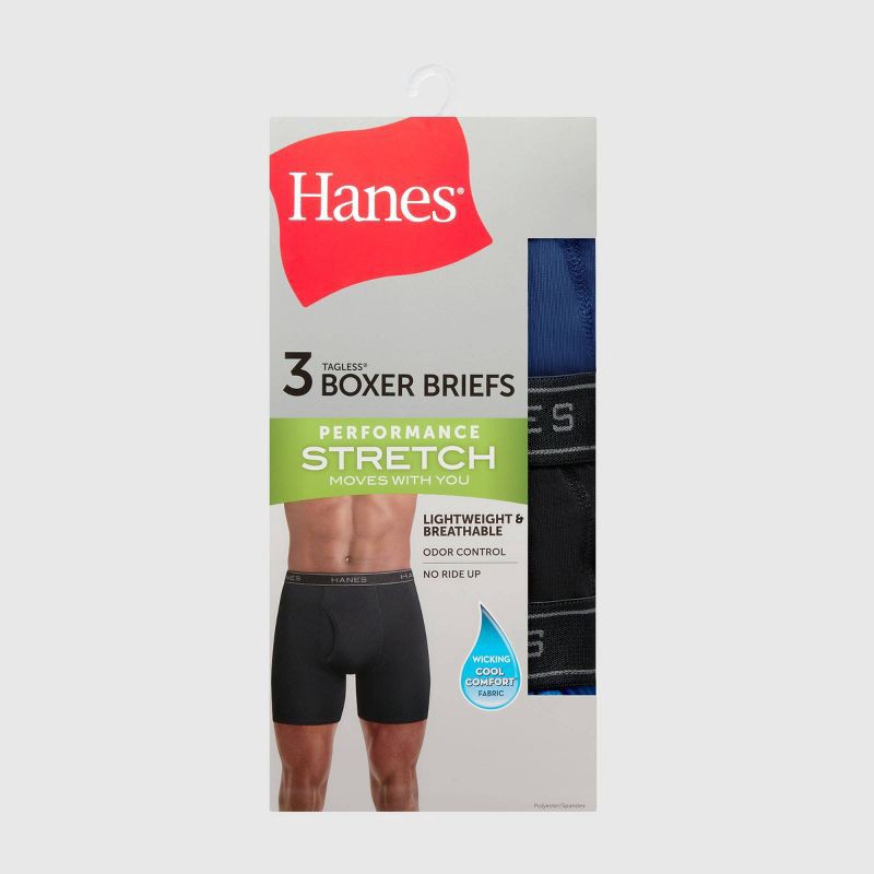 slide 2 of 8, Hanes Men's Performance Stretch Boxer Briefs - Gray/Blue M, 1 ct