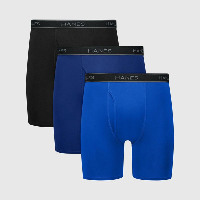 slide 1 of 8, Hanes Men's Performance Stretch Boxer Briefs - Gray/Blue L, 1 ct