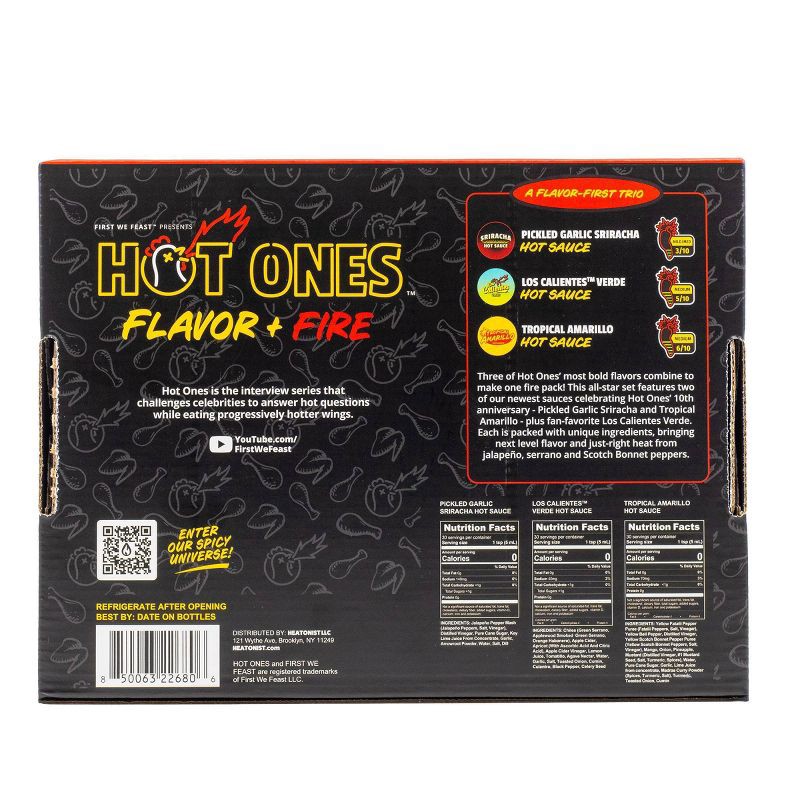 slide 2 of 8, Hot Ones Flavor + Fire Hot Sauce Trio Pack Gift Set - 15oz/3ct, 15 oz, 3 ct