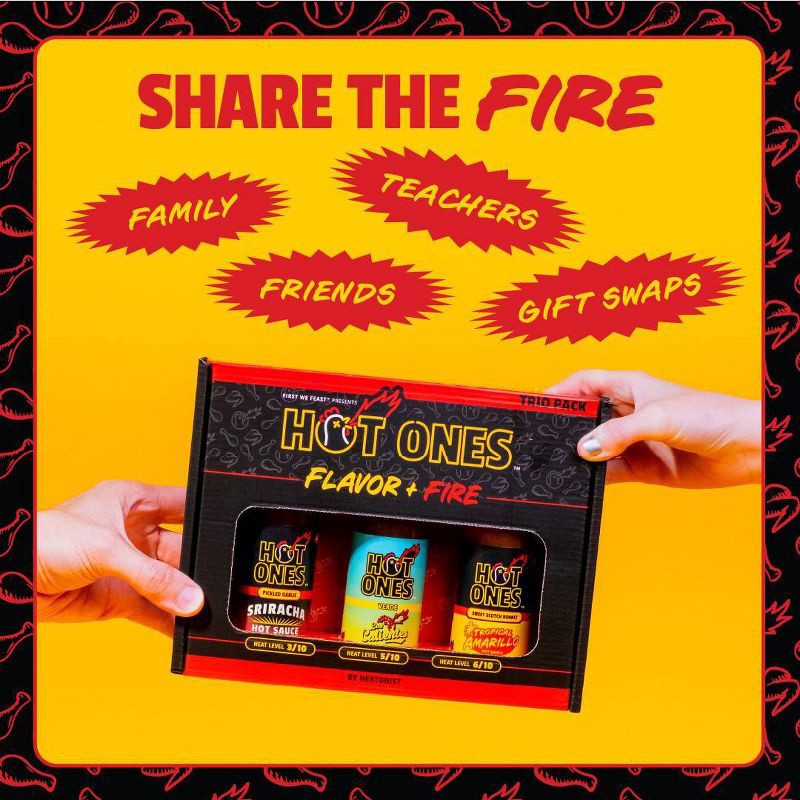 slide 7 of 8, Hot Ones Flavor + Fire Hot Sauce Trio Pack Gift Set - 15oz/3ct, 15 oz, 3 ct
