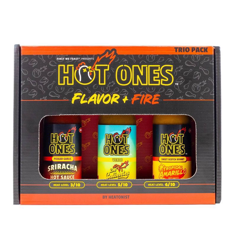 slide 1 of 8, Hot Ones Flavor + Fire Hot Sauce Trio Pack Gift Set - 15oz/3ct, 15 oz, 3 ct