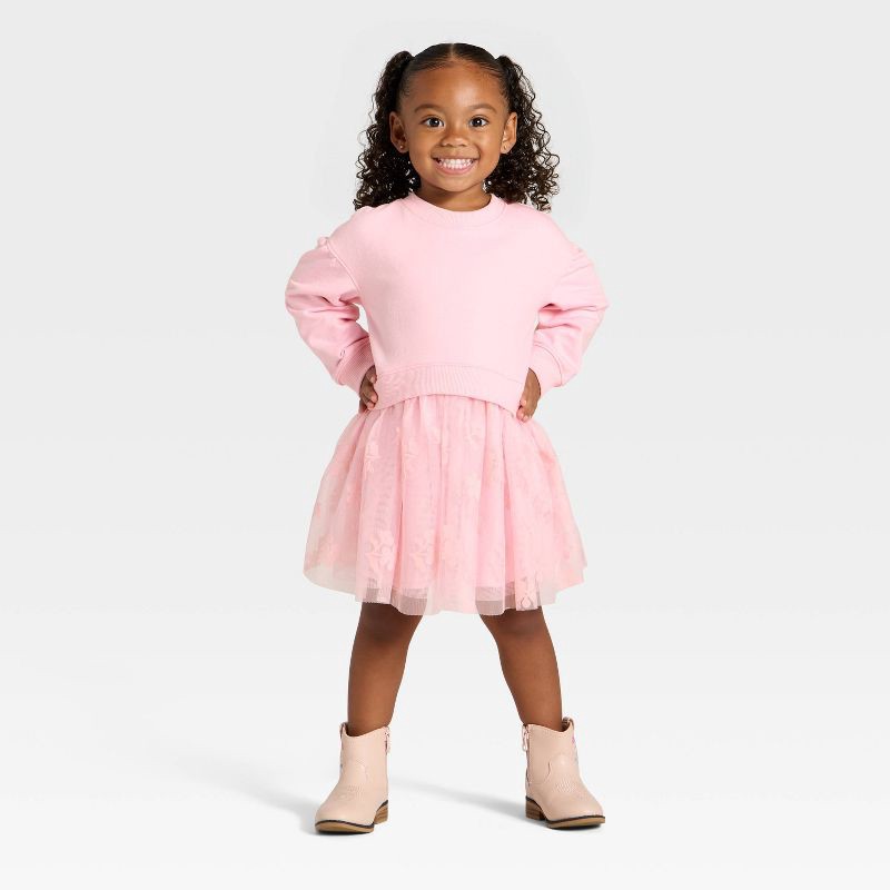 Toddler Girls' Floral Sweatshirt Dress - Cat & Jack Soft Pink 5T | Shipt