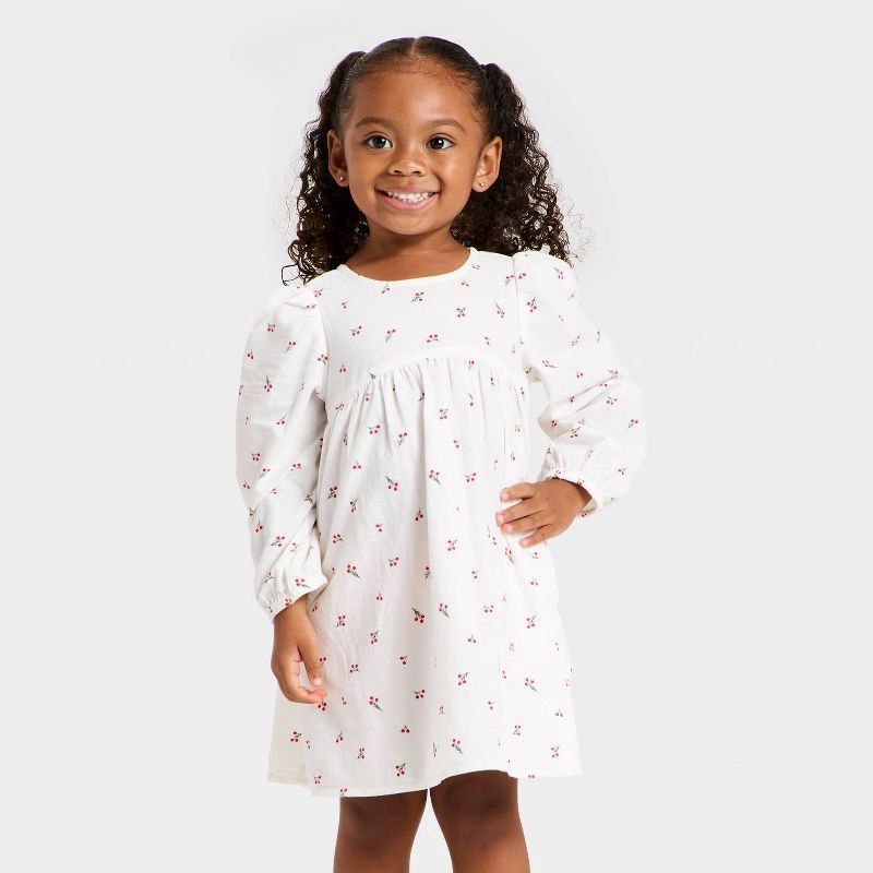 Toddler Girls' Long Sleeve Woven Dress - Cat & Jack Cream 18M