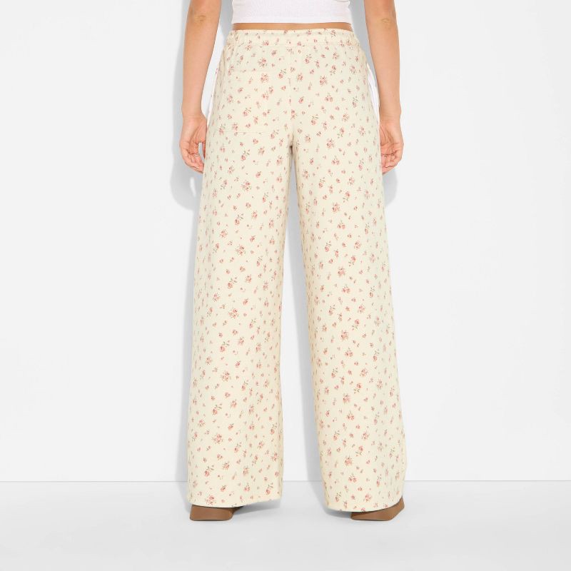 slide 3 of 3, Women's Low-Rise Super Wide Leg Pull-On Pants - Wild Fable™ Ivory Floral XS, 1 ct