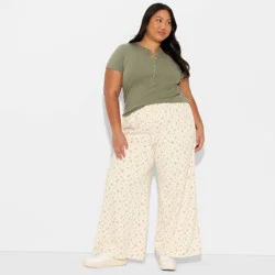 Women's Low-Rise Super Wide Leg Pull-On Pants - Wild Fable™ Ivory Floral XXL