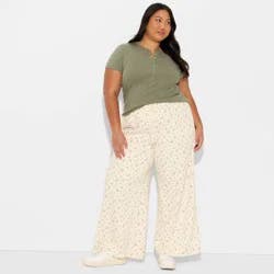 Women's Low-Rise Super Wide Leg Pull-On Pants - Wild Fable™ Ivory Floral XXL