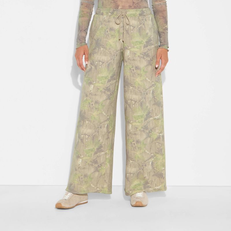 slide 2 of 3, Women's Low-Rise Super Wide Leg Pull-On Pants - Wild Fable™ Camo S, 1 ct