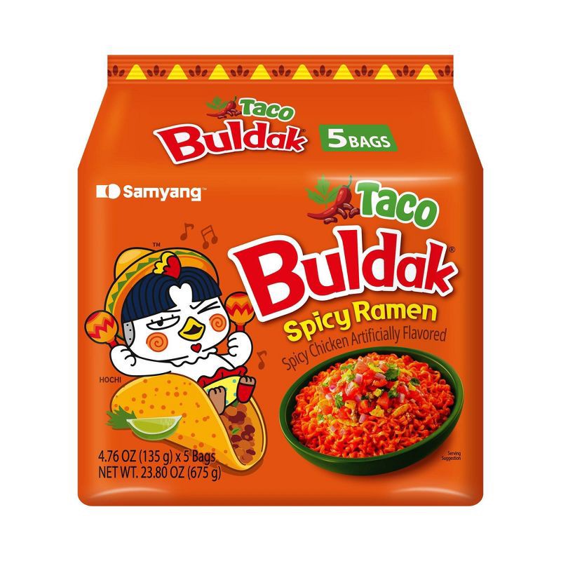slide 1 of 6, Samyang Buldak Taco Spicy Ramen Noodles - 23.8oz/5ct, 23.8 oz, 5 ct