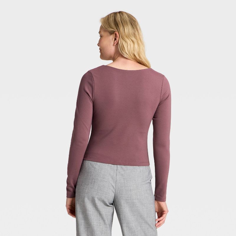 slide 2 of 4, Women's Ponte Button-Front Long Sleeve Top - A New Day™ Mauve M, 1 ct