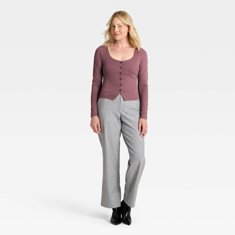 slide 3 of 4, Women's Ponte Button-Front Long Sleeve Top - A New Day™ Mauve M, 1 ct