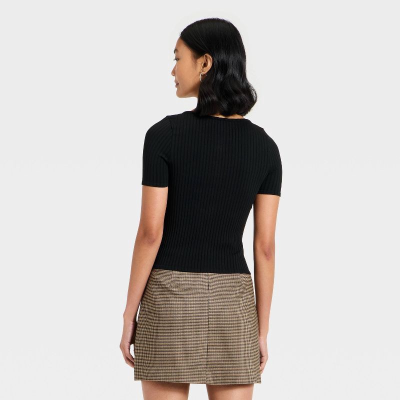 slide 2 of 4, Women's Slim Fit Ribbed Seamless Scoop Neck T-Shirt - A New Day™ Black S, 1 ct