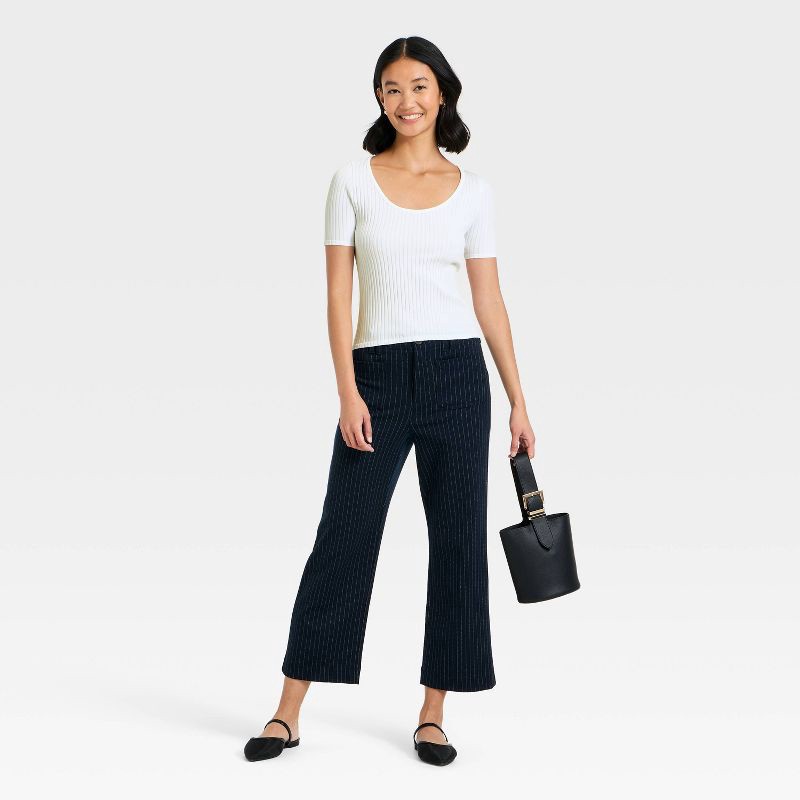 slide 3 of 4, Women's Slim Fit Ribbed Seamless Scoop Neck T-Shirt - A New Day™ White M, 1 ct