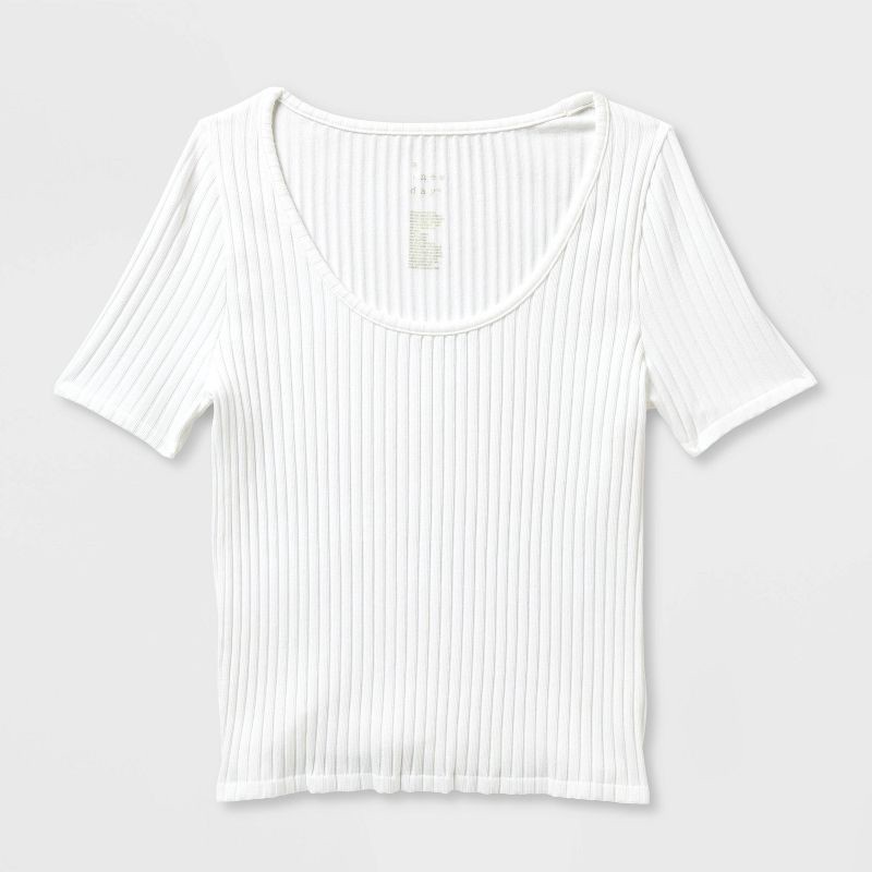 slide 4 of 4, Women's Slim Fit Ribbed Seamless Scoop Neck T-Shirt - A New Day™ White M, 1 ct