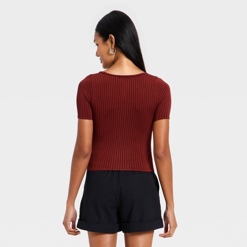 slide 2 of 4, Women's Slim Fit Ribbed Seamless Scoop Neck T-Shirt - A New Day™ Maroon L, 1 ct