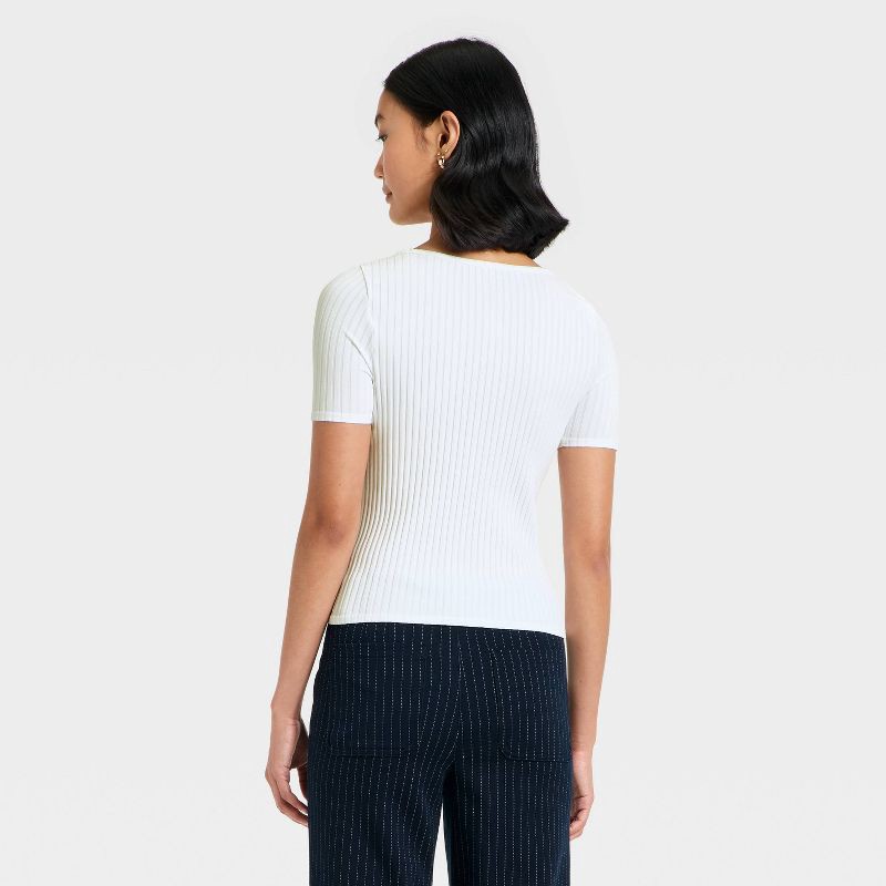 slide 2 of 4, Women's Slim Fit Ribbed Seamless Scoop Neck T-Shirt - A New Day™ White XS, 1 ct