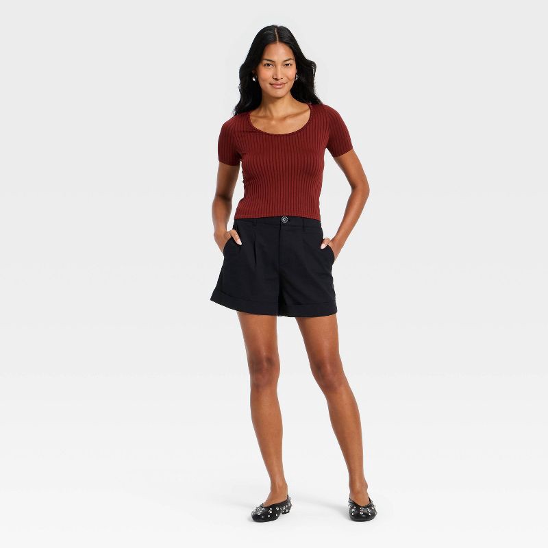 slide 3 of 4, Women's Slim Fit Ribbed Seamless Scoop Neck T-Shirt - A New Day™ Maroon M, 1 ct