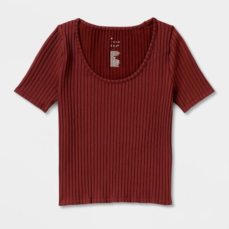 slide 4 of 4, Women's Slim Fit Ribbed Seamless Scoop Neck T-Shirt - A New Day™ Maroon XL, 1 ct