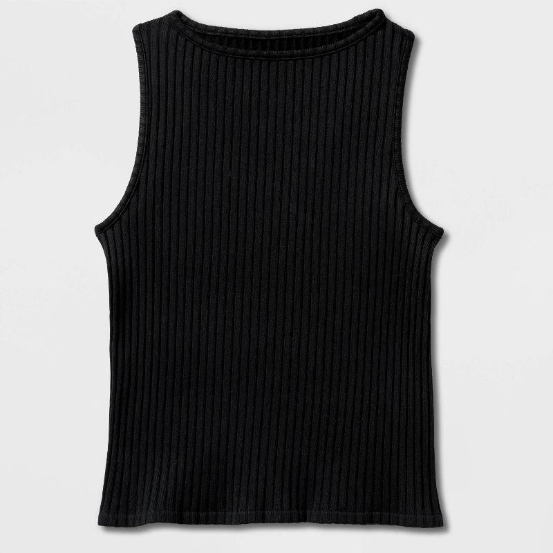 slide 4 of 4, Women's Slim Fit Ribbed Seamless Tank Top - A New Day™ Black L, 1 ct