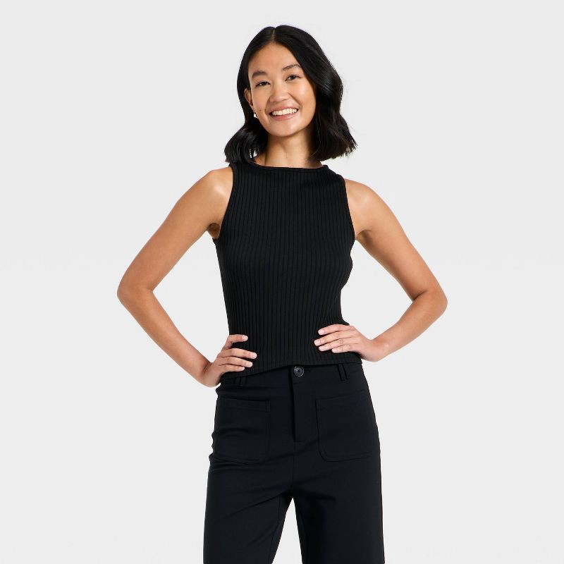slide 1 of 4, Women's Slim Fit Ribbed Seamless Tank Top - A New Day™ Black L, 1 ct