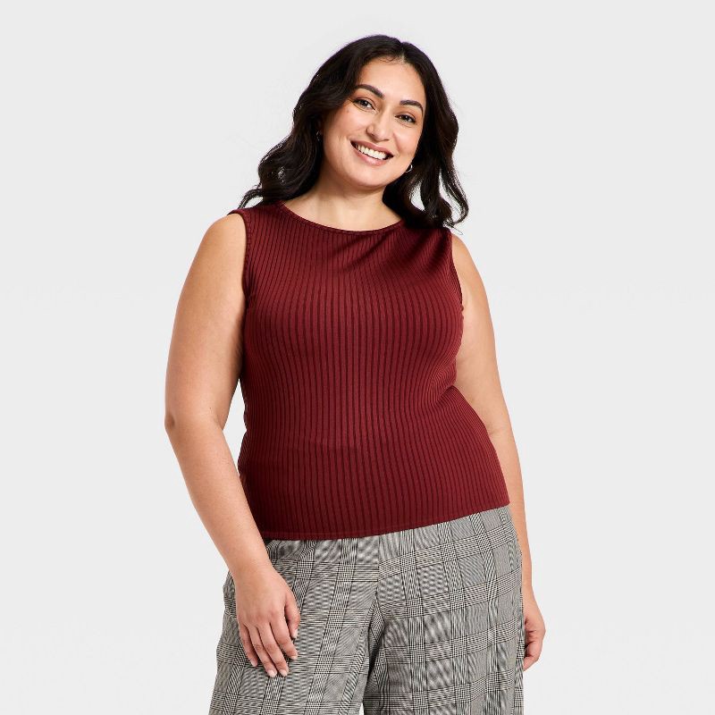 slide 1 of 3, Women's Slim Fit Ribbed Seamless Tank Top - A New Day™ Maroon XXL, 1 ct