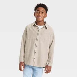 Boys' Long Sleeve Woven Button-Up Shirt - art class™ Beige M