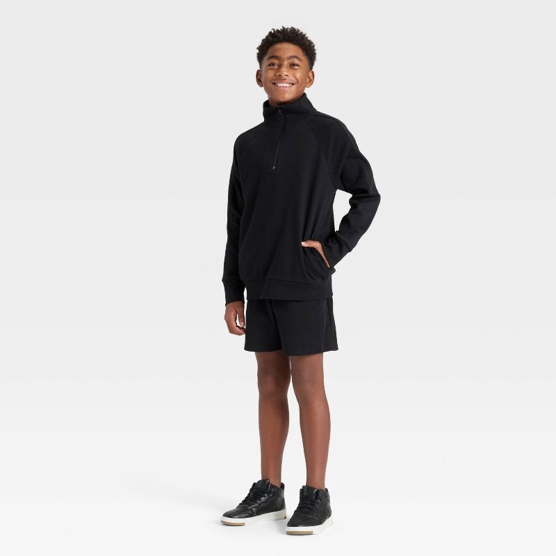 slide 3 of 3, Boys' Textured Knit Quarter Zip Pullover Sweatshirt - art class™ Black M, 1 ct