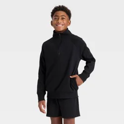 Boys&#x27; Textured Knit Quarter Zip Pullover Sweatshirt - art class™ Black M