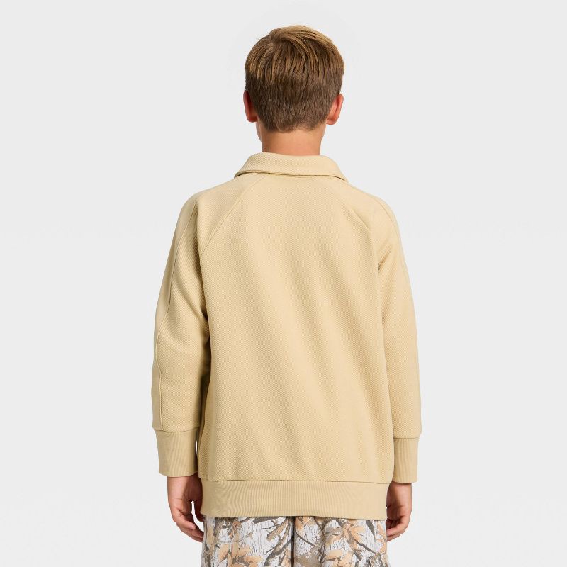 slide 2 of 3, Boys' Textured Knit Quarter Zip Pullover Sweatshirt - art class™ Beige M, 1 ct