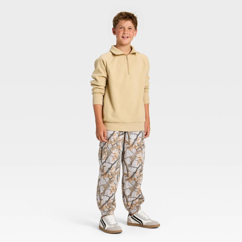 slide 3 of 3, Boys' Textured Knit Quarter Zip Pullover Sweatshirt - art class™ Beige M, 1 ct