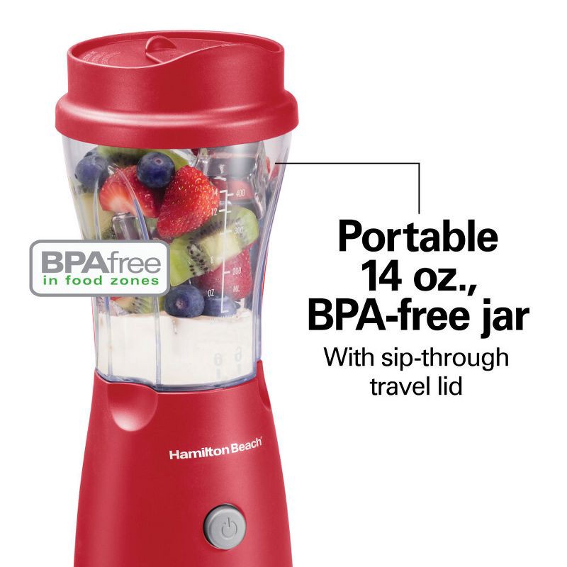 slide 7 of 7, Hamilton Beach Personal Blender with Travel Lid Red, 1 ct