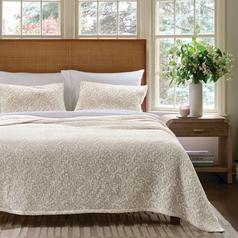 slide 2 of 5, 3pc King Reversible Lightweight Matelasse Quilt and Shams Set Vine Floral Natural - Threshold™, 3 ct