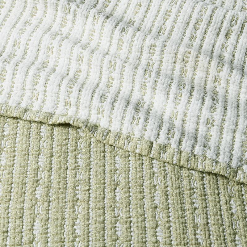 slide 3 of 5, 3pc Full/Queen Reversible Lightweight Matelasse Quilt and Shams Set Tinker Stripe Green - Threshold™, 3 ct