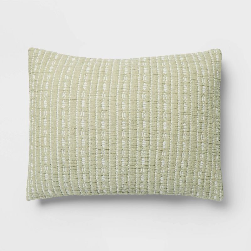 slide 4 of 5, 3pc Full/Queen Reversible Lightweight Matelasse Quilt and Shams Set Tinker Stripe Green - Threshold™, 3 ct