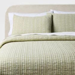 3pc Full/Queen Reversible Lightweight Matelasse Quilt and Shams Set Tinker Stripe Green - Threshold™