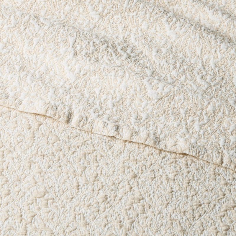 slide 3 of 5, 3pc Full/Queen Reversible Lightweight Matelasse Quilt and Shams Set Vine Floral Natural - Threshold™, 3 ct