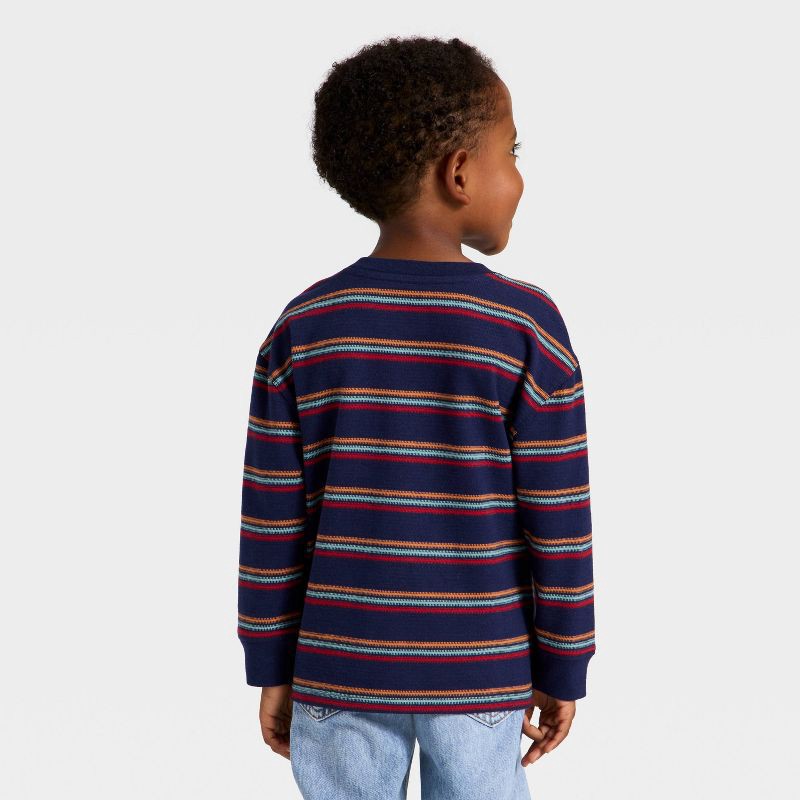 slide 2 of 3, Toddler Boys' Textured Long Sleeve Knit Shirt - Cat & Jack™ Navy Blue 18M, 1 ct