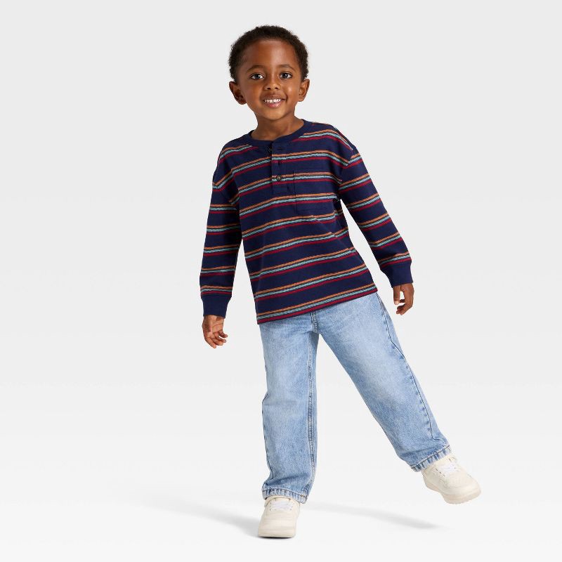 slide 3 of 3, Toddler Boys' Textured Long Sleeve Knit Shirt - Cat & Jack™ Navy Blue 2T, 1 ct
