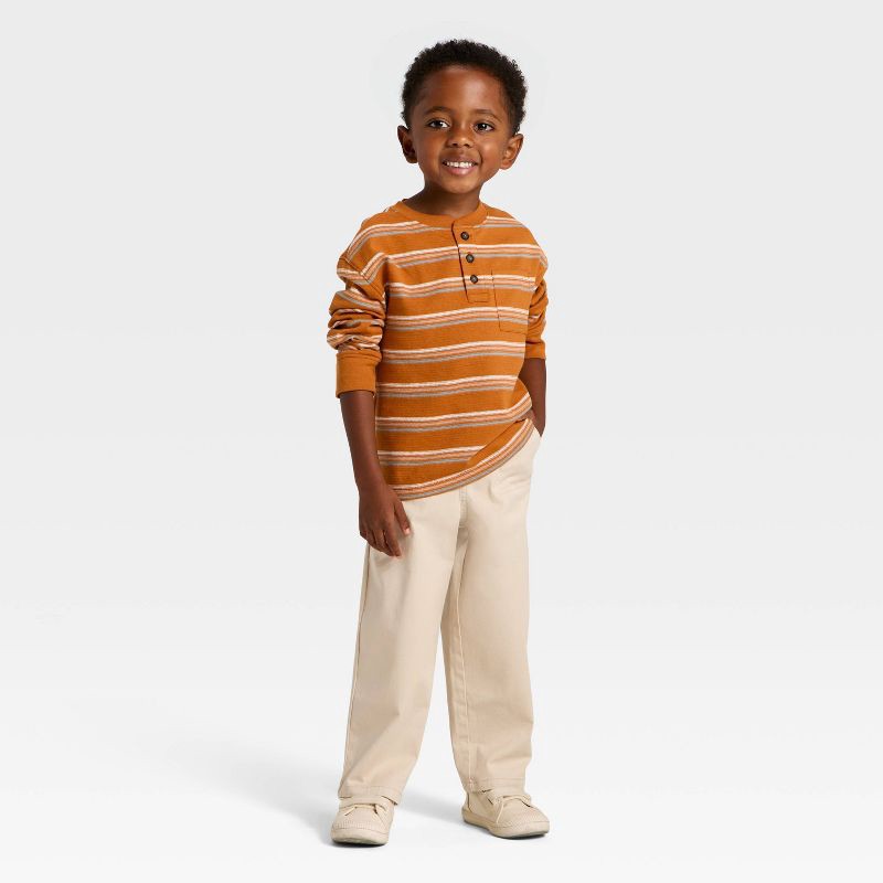 slide 3 of 3, Toddler Boys' Textured Long Sleeve Knit Shirt - Cat & Jack™ Brown 3T, 1 ct