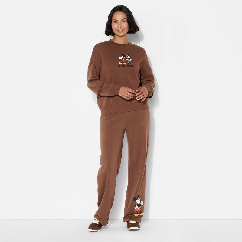 slide 1 of 3, Disney Women's Mickey Mouse Fleece Graphic Pullover Sweatshirt - Brown XXS, 1 ct