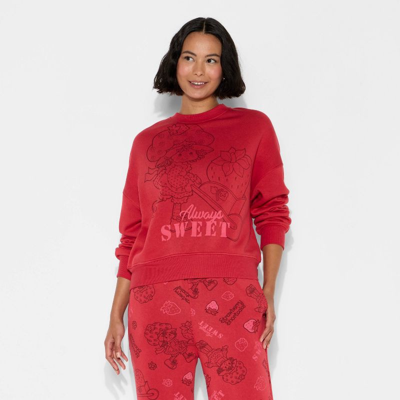 slide 3 of 3, Women's Strawberry Shortcake Fleece Graphic Pullover Sweatshirt - Red XL, 1 ct