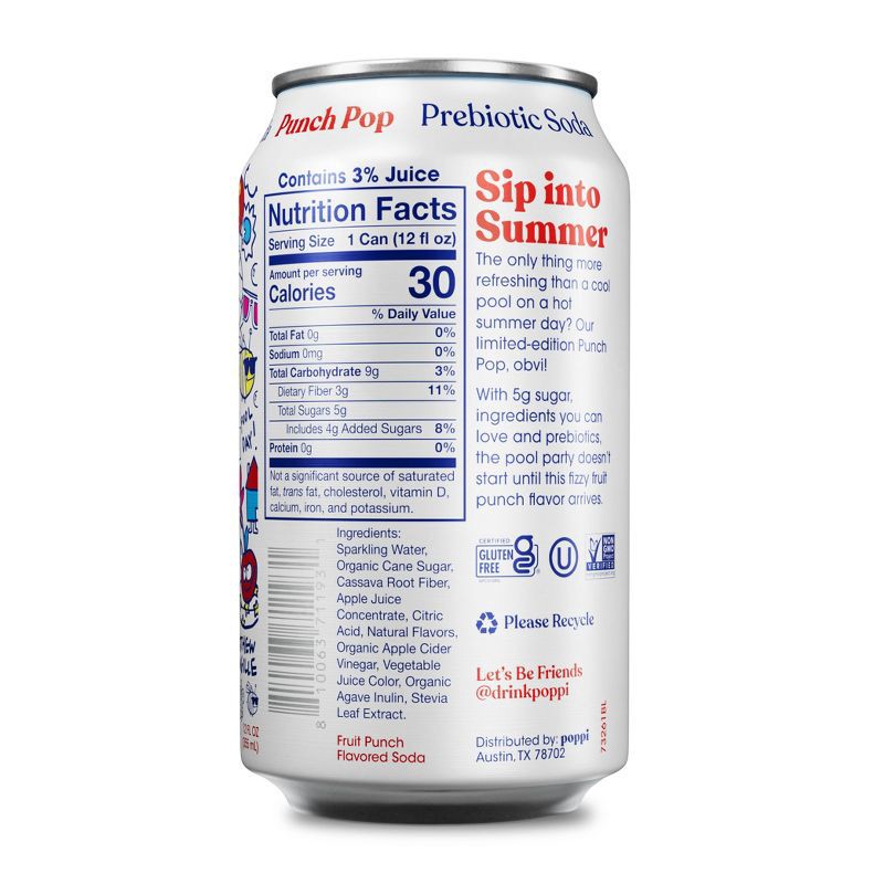 slide 2 of 4, Poppi Punch Pop Prebiotic Beverage Soda - 12 fl oz Can, 12 fl oz