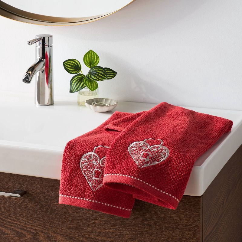 slide 2 of 4, 2pk Valentine's Day Heart Keyhole Hand Towel Set - Threshold™, 2 ct