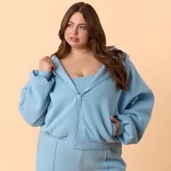 Blogilates Women's Marshmallow Full Zip Hooded Sweatshirt - Light Blue 1X