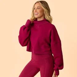 Blogilates Women's Marshmallow Mockneck Sweatshirt - Burgundy M