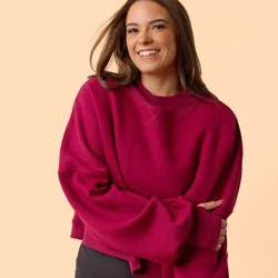 Blogilates Women's Marshmallow Mockneck Sweatshirt - Burgundy 1X