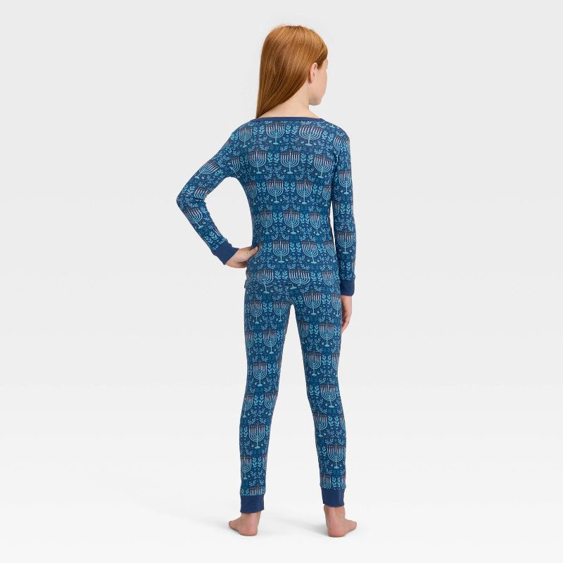 slide 2 of 5, Kids' Hanukkah Ribbed Long Sleeve Shirt and Pants Holiday Matching Family Pajama Set - Wondershop™ Blue 8, 1 ct