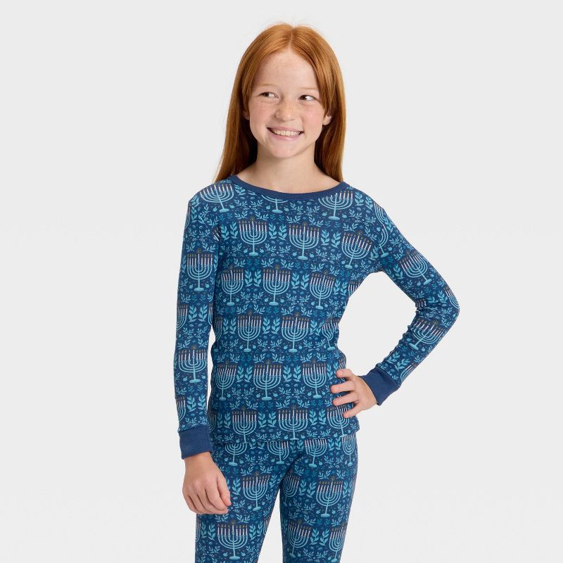 slide 3 of 5, Kids' Hanukkah Ribbed Long Sleeve Shirt and Pants Holiday Matching Family Pajama Set - Wondershop™ Blue 8, 1 ct